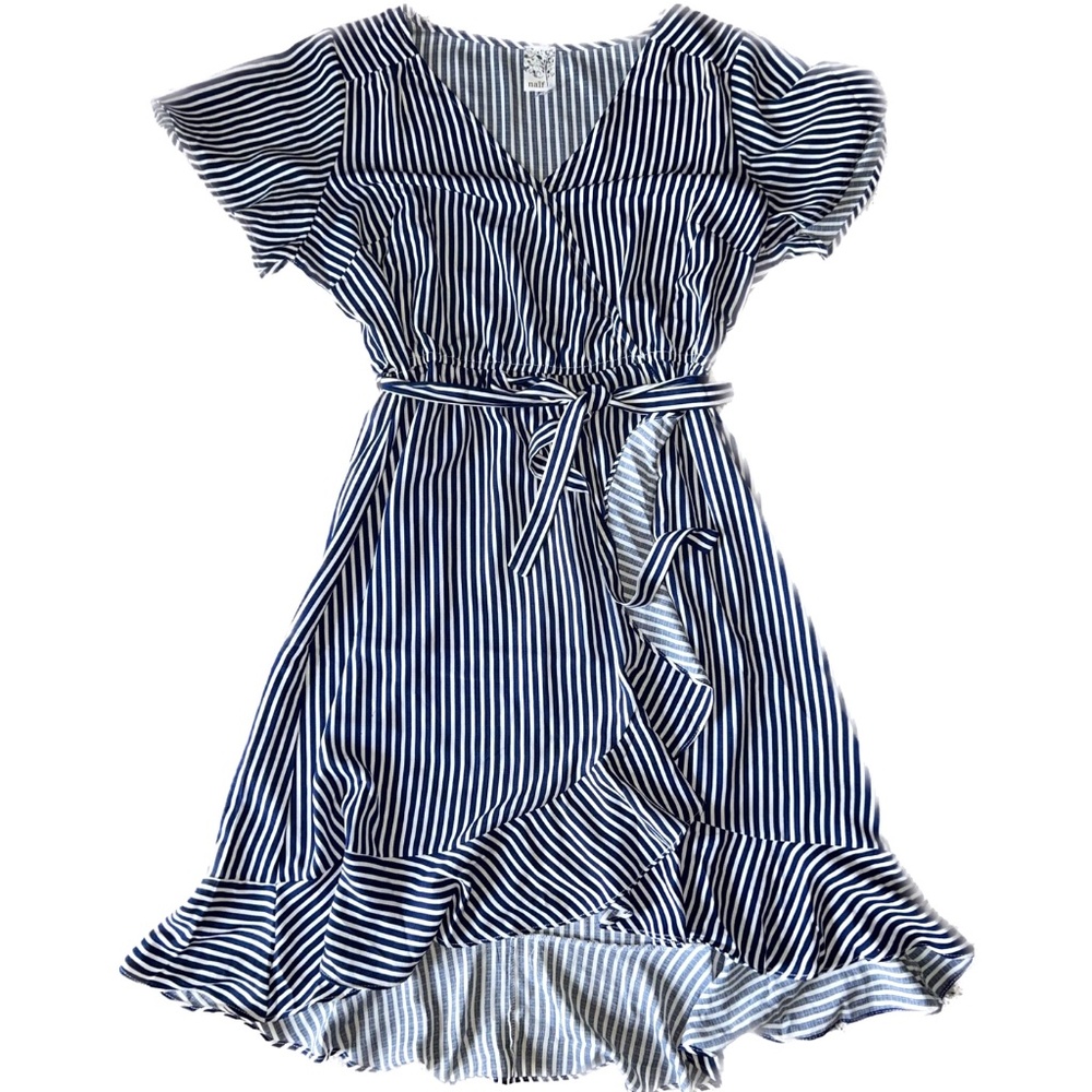Naif Navy Blue Stripped Dress with belt